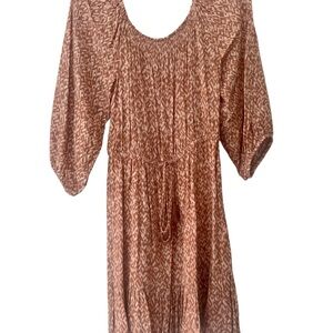 Gentle Fawn Pink Rust Elastic Drawstring Tassel Waist On/Off Shoulder Dress